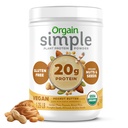 Orgain Organic Simple Vegan Protein Powder, Masło orzechowe - 20 g Białko oparte na roślinach, Z mniej składników, Brak sztucznych słodzików, Bez glutenu, Bez nabiału lub laktozy, 1,25 lb (Packaging May Vary)