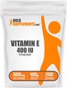 BulkSupplements.com Witamina E 400 j. m. proszek - jako D- Alpha Tocoferol, Suplementy odżywcze - Bez glutenu, 500 mg na jedną porcję, 100 g (3,5 oz) (opakowanie po 1)