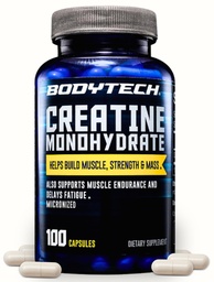BODYTECH Kreatyna monohydrat kapsułki a Mikronizowane Wspomaga wytrzymałość mięśni, Masa, i Endurance (100 kapsułki)