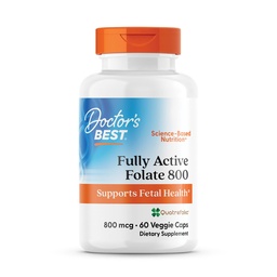 Lekarze Best Full Active Folate 800 z Quatrefluc, Wspiera zdrowie płodu, Non-GMO, Gluten Free, Wegan 60 Veggie Czapki