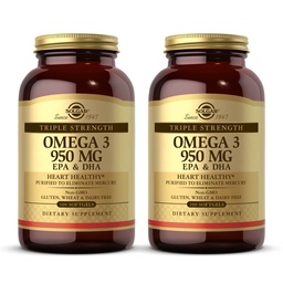 Solgar Triple Strength Omega 3 950 mg - 100 Softgels, Pack of 2 - Wsparcie Joint & Skin Health - Non-GMO, Gluten Free, Dairy Free - 200 Razem Sługi