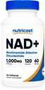 Nutricost NAD + Suplement 1,000mg na Podawanie, 120 Kapsułek (Nikotynamid Dinukleotyd Adeniny) - 60 Sług, Bezglutenowy, Wegan