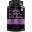 12- in-1 Kapsułki z melatoniną - Naturalna pomoc na sen dla dorosłych z melatoniną 5 mg i magnezem glicynian 500 mg, Pomoc na sen z Ashwagandha, L Theanine, Korzeń waleriany, GABA, 5- HTP (90ct, opakowanie po 1)