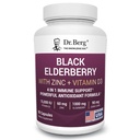 Dr. Berg Black Elderberry Capsules (Advanced Immune Support*) with 15,000 IU Vitamin D, 60 mg of Zinc, & 90 mg of Camu Camu - (4-in-1) Sambucus Elderberry Immune Support Supplement - 90 Capsules