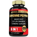 6in1 Cayenne Pepper Extract Kapsułki z organicznej kurkuminy kurkuminowej, czarny pieprz i więcej - Wsparcie systemu trawienia, Heart Health, Immunitet Function - 210 Kapsułki