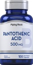 Piping Rock Pantothenic Acid 500mg Dwutlenek węgla 124; 100 Kapsułki Dwutlenek węgla 124; jako wapnia d- Pantothenian wapnia 124; Non-GMO, Gluten Free Supplement