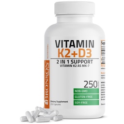 Witamina Bronson K2 (MK7) z suplementem D3 Non-GMO Formuła 5000 j.m. Witamina D3 & 90 µg K2 MK- 7 Łatwe do połknięcia D & K Kompleks, 250 Kapsułki