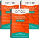 Omax3 Prebiotyczne i probiotyczne 50 Miliard CFU + Chicory Inulin, 10 Szczeliny, Reduce Bloating, Trawienie, SIBO, Leaky Gut, pH pochwy, Acidophilus, Wegan, Dairy Free, Gluten Free, Blister Packaged (2 opakowania)