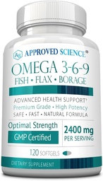 Zatwierdzona Nauka Omega 3- 6- 9- 2400mg Codzienne Mieszanki Ryb, Nasienie lniane i Oleje Borage z Witaminą E - Wellness Support - Non-GMO, Mercury- Free - 120 Softgels - 2 Miesiąc Dostawy