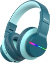 iClever BTH12 Dzieci Bluetooth słuchawki, kolorowe światła LED bezprzewodowe dzieci słuchawki, 74 / 85dBA Bezpieczna głośność, 85H Playtime, Bluetooth 5.2, Ponad słuchawki ucha Built- in Mic dla iPad / Tablet / Samolot, Zielony