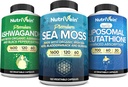 Żywotna żyłka Premium Irish Sea Moss Kapsułki, Ashwagandha i Liposomal Glutathione suplement Bundle: Sea Moss, Reduced Glutathione, & Ashwagandha Suplementy dla Immunitet, Mood, Trawienie, & Detox
