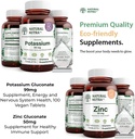 Naturalny Glukonian potasu Nutra 99 mg i Glukonian cynku 50 mg Suplementy pomaga utrzymać odporność i poziom energii, Bez glutenu, Zasadnicze dla dobrego zdrowia.