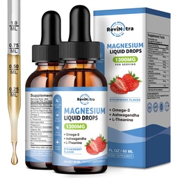 2 Opakowanie płynny glicynian magnezu krople z tauratu i cytratu, spokojny magnez z Omega3, L- Theanina, Potasu, Ashwagandha, Witamina do snu, Mięśnie, Immune Health, Cukier-Beztruskawkowy Flavor