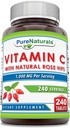 Pure Naturals Witamina C z Rose HIPS 1000 mg Na Służenie 124; 240 Tablets Supplement Agregat 124; Non-GMO Agregat 124; Gluten Free Agregat 124; Made in USA