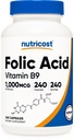 Nutricost Kwas foliowy (Witamina B9) 1000 µg, 240 kapsułki