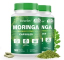 Kapsułki Moringa 2 Butelki do wstrzykiwań 124; 800mg Kapsułki proszkowe Pure Moringa - Podtrzymuje energię, wsparcie immunologiczne, Gut Health, Zielona Superfood zawiera witaminy i aminokwasy