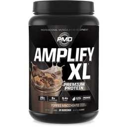 PMD Sports Amplify XL Premium Suplement białka serwatki Hydro Zielone Mieszanka - Glutamina i Matrix białka serwatki z Superfood dla mięśni, siły i odzysku - Toffee Macchiato (24 Sługi)