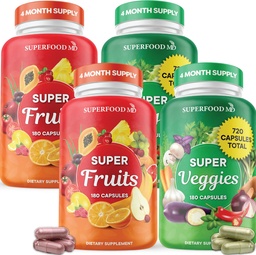 Superfood Fruit and Veggie Supplement - Fruit and Veggie Capsules 100% Whole Super Fruit and Super Vegetable Supplements & Vitamin, with Olive Leaf (720 Count (Pack of 4))