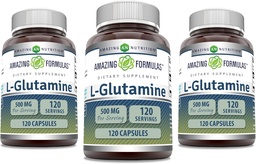 Amazing Supples L- Glutamine 500 mg Capsules Supples 124; Amino Acid Supplement Supplement Amend124; Non-GMO Supplement 124; Gluten Free Supples 124; Made in USA (3 Pack, 120 Count)