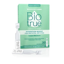 Biotrue Hydration Boost, Preservative-Free Eye Drops for Dry Eyes, Natychmiast nawilża, Rehydrates, Kontakt Soczewki Przyjazne, Odśwież i Relieve Eye Irritation, 30 Pojedyncze - Użyj Fiolki (Opakowanie 1)