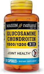MASON NATURAL Glukozamina Chondroitin 1500 / 1200 z witaminą C, wspomaga wspólne zdrowie dla normalnej elastyczności i mobilności *, 60 Kapsułki