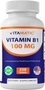Witamina Vitamatic B1 (jako monoazotan tiaminy) 100mg - 250 tabletek wegetariańskich wspomaga wytwarzanie energii, funkcje układu nerwowego i zdrowie serca *