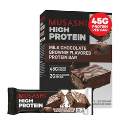 Musashi High Protein Bar, 45g Protein, 2g Sugary ogółem, Mleko czekoladowe Brownie, Post Warsztaty i Przekąski protein On The Go, 12 Pack of 3.2oz (90g) Bary