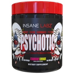 Psychotyczny obłęd Labz, silny stymulant w proszku, ekstremalna energia starzenia, koncentracja i wytrzymałość na działanie beta alaniny, monohydrat kreatynowy, DMAE, 35 Srvgs (lemoniada truskawkowa)