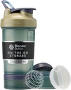 Butelka BlenderBottle Shaker Butelka z Pill Organizer and Storage for Protein Powder, Classic V2 ProStak System, 22- Ounce, Tan