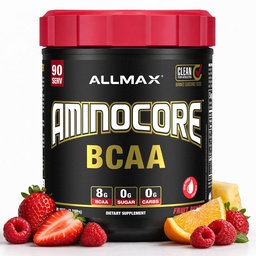 ALLMAX Nutrition AMINOCORE BCAA, Fruit Punch - 945 g Powder - 8.18 Grams of Branched Chain Acids per serving - with B Vitamin - No Fillers or Non-BCAA Aminos - Sugar Free - 90 Servings