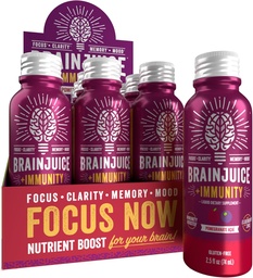 BrainJuice Brain and Immune Support Shot, Gluten Free Supplement Shots for Energy, Focus, Immunitet z witaminą D, C B, Alpha GPC & Organic Ginger Root, Pomegranat, 2,5 fl oz, 12 Pack