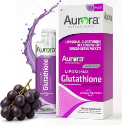 Aurora Nutrascience Mikro- Liposomalny płynny glutation, immunologiczny i przeciwutleniacz Gut suplement wsparcia zdrowia, 500 mg na jedną porcję, Gluten Free, Non-GMO, Sugar- Free, 10 Pakiety pojedyncze