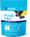 Equip Foods Pure Pre All Natural Pre-Workout Powder | Green Tea Caffeine, Sea Salt, EAA, Vitamin C, B6, B12, L-carnitine, Agnine | Naturally Boosts Workouts | 30 Servings, BlackBerry Lemon Caffeinated