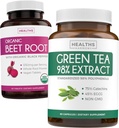 Wyciąg z buraków i zielonej herbaty (1- Month Supply) Detox Power Duo - Organic Beet Root with Black Pepper for Absorption 1250mg (60 Tablets) & Green Tea Extract 98% z EGCG 1000mg na jedną porcję (60 kapsli)