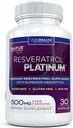 Resveratrol Platinum Antioxidants Supplement: Powerful Anti Aging Formula with Pure, Natural Trans Resveratrol for Immune Support, Vitality and Brain Health, 30 Gluten Free Veggie Capsules