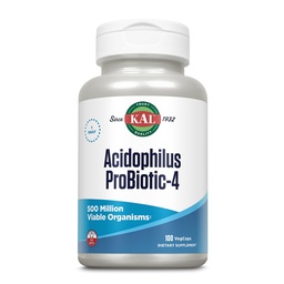 KAL Acidophilus ProBiotic- 4, 500 Mln CFU, Four Probiotic Strains, Probiotics for Women and Men, Freeze Dried, L. acidophilus, L. bulgaricus, S. thermophilus, B. bifidum, 100 Servings, 100 VegCaps