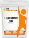 BulkSupplements.com L- Karnityna HCl Proszek - Karnityna Suplement, Karnityna Proszek, L- Karnityna 500mg - Unflavored & Gluten Free, 500mg na jedną porcję, 500g (1,1 lbs) (Opakowanie po 1)
