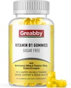 Gumie witaminy B1 - Benfotiamina 300mg & Tiamina 100mg, Cukier wolny, Witamina B Kompleks suplement do żucia, Energy Boost & System zdrowia kobiet, 60 Gummies