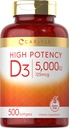 Carlyle Witamina D3 5000 IU Softgels 124; 500 Hrabia 124; Rozmiar wartości 124; NieGMO i gluten suplement wolny 124; Wysoka moc Formuła 124; 125mcg