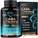 GABA L- Theanine 900 mg - Wyprodukowany w USA - Magnezu 124; Witamina B6 - Spokój, sen, Relaks i wsparcie nastrojów - 750 mg kwasu gamma aminobutyrycznego, 150 mg L- Theanine - Non-Habit Forming, Vegan - 120 Kapsułek