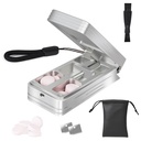 Pill Cutter for Small and Tiny Pills, Professional Aluminium Pill Splitter with Auto Centing Device and 2 Replasable Stainless Steel Blades, Portable Pill Splitter with PU Case (Silver)