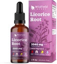 Licorice Root Extract Drops 2000mg (Glycyrrhiza glabra L.) Herbal Supplement Absorbs Better Than Kapsułki, 1 Miesiąc dostaw, 84 Sługi, Bezalkoholowe nalewka - 2 Oz, Opakowanie 1