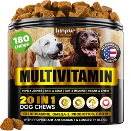20- in-1 Dog Multivitamin Suplementy - Odporność, trawienie, Joint i Heart Health Support - Naturalne psy Witaminy z Biotin, Msm, Żurawina, Glukozamina dla psów - 180 Chews