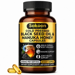 Black Seed Oil Kapsułki - Z New Zealand Manuka Miód, Cold Pressed Turecki Nigella Sativa Oil, 2% Thymoquinone, Immune & Digestive Support, Made in USA, 60 Hrabia, 1010mg na porcję