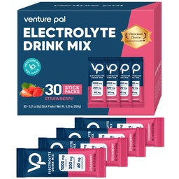 Venture Pal wysoki poziom cukru bez elektrolitów w proszku Pakiet - Nawodnienie Pakiety z witaminą, Sodu i potasu 124; Zero Kalorii 124; Wegan, Keto & Paleo Przyjazny Electrolyte Drink Mix - 30 Sticks