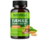 NATURELO kurkumina turmerowa - BioPerine dla lepszej absorpcji - Pieprz czarny, korzeń imbiru, kurkuminoidy - Wspólne wsparcie dyskomfortu plantacyjnego - 120 Kapsułek wegańskich