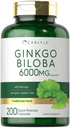 Carlyle Ginkgo Biloba Pigułki 124; 6000mg 124; 200 Kapsułek 124; z Bacoba Extract 124; Dodatkowa siła, Non-GMO i Gluten Wolny suplement ziołowy