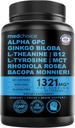 12- in-1 Nootropowy Ginkgo Biloba do wspomagania mózgu, pamięci i ostrości - B12, Alpha GPC, L Theanine i suplementy choliny z bioperiną bez kofeiny 1321mg (60ct)