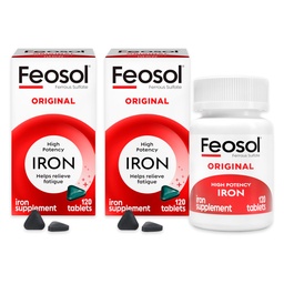 Feosol Original Iron Supples Tablets, Non-heme 325 mg Siarczan żelaza (65mg Żelaza pierwiastkowego) per Pill, 1 per Day, 4 Month Supply, for Energy and Immune System Support (120 ct Pack of 2)