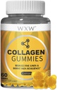 WXW Hydrolyzed Collagen Peptides Gummies for Women, Non-GMO Anti-Aging Formula with Biotin, Zinc, Vitamins C & E for Hair, Skin and Nails | 60ct,Lemon Flavor